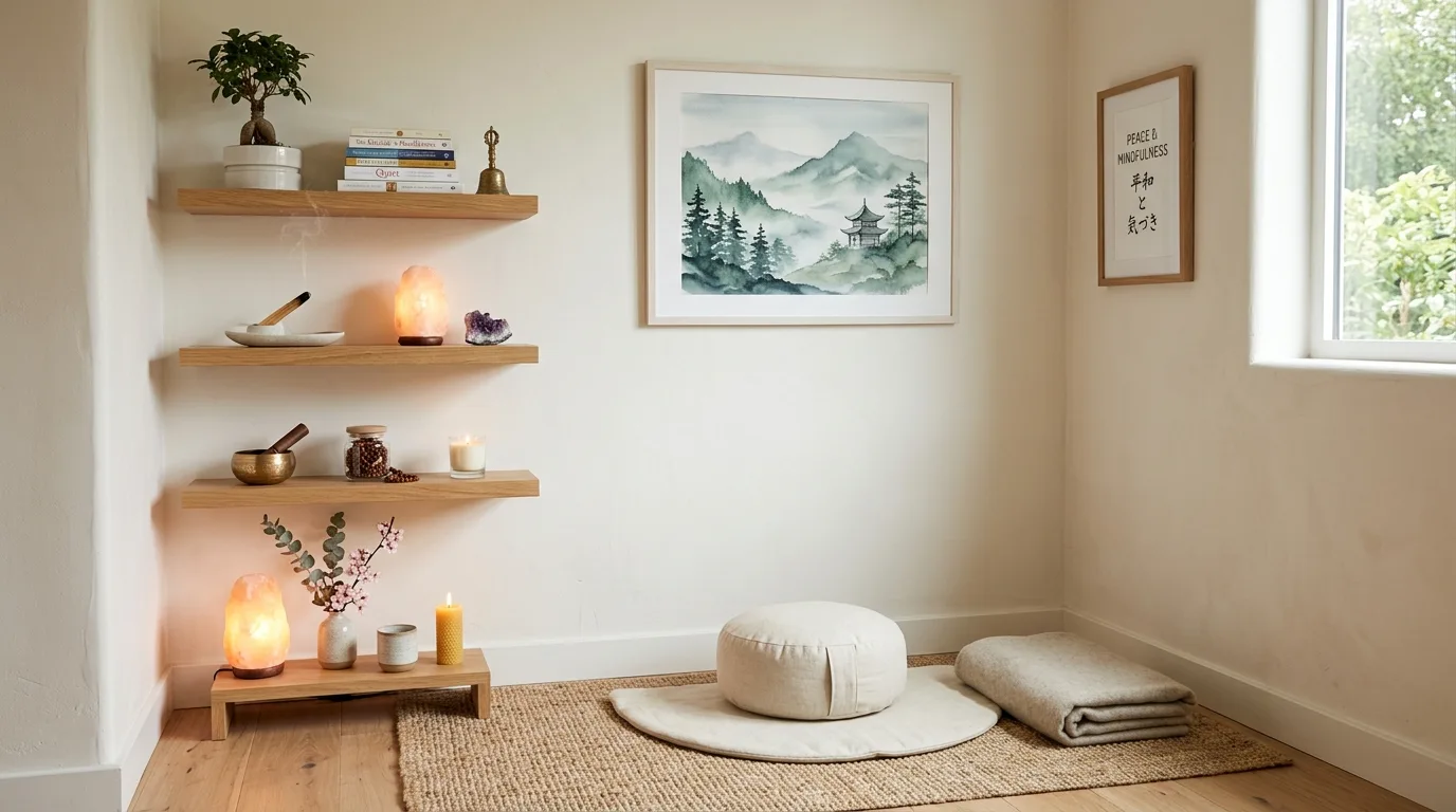 Use shelving to hide anything that creates visual noise inspiration for a meditation space.